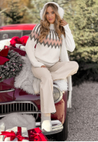 Wzorzysty sweter z wełną Corta ecru