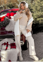 Krótki sweter z golfem i wełną We Take Chances beżowy