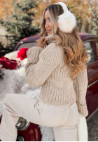 Krótki sweter z golfem i wełną We Take Chances beżowy