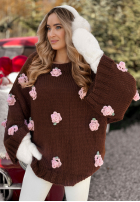 Sweter z szerokimi rękawami w różyczki Sweet Little Roses czekoladowy