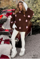 Sweter z szerokimi rękawami w różyczki Sweet Little Roses czekoladowy