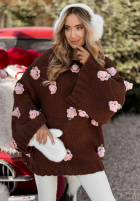 Sweter z szerokimi rękawami w różyczki Sweet Little Roses czekoladowy