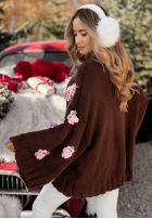 Sweter z szerokimi rękawami w różyczki Sweet Little Roses czekoladowy