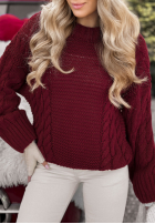 Ozdobnie pleciony sweter Snuggle Weather burgundowy