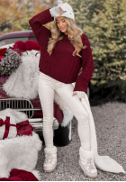 Ozdobnie pleciony sweter Snuggle Weather burgundowy