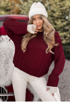 Ozdobnie pleciony sweter Snuggle Weather burgundowy