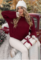 Ozdobnie pleciony sweter Snuggle Weather burgundowy