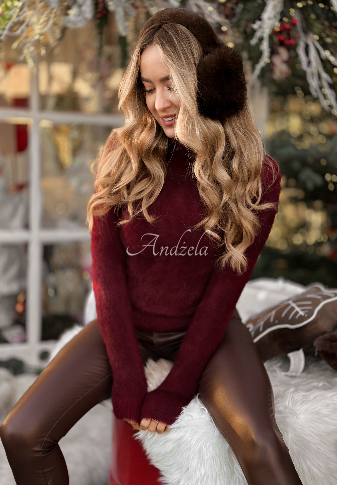 Sweter z golfem Softest Mind burgundowy