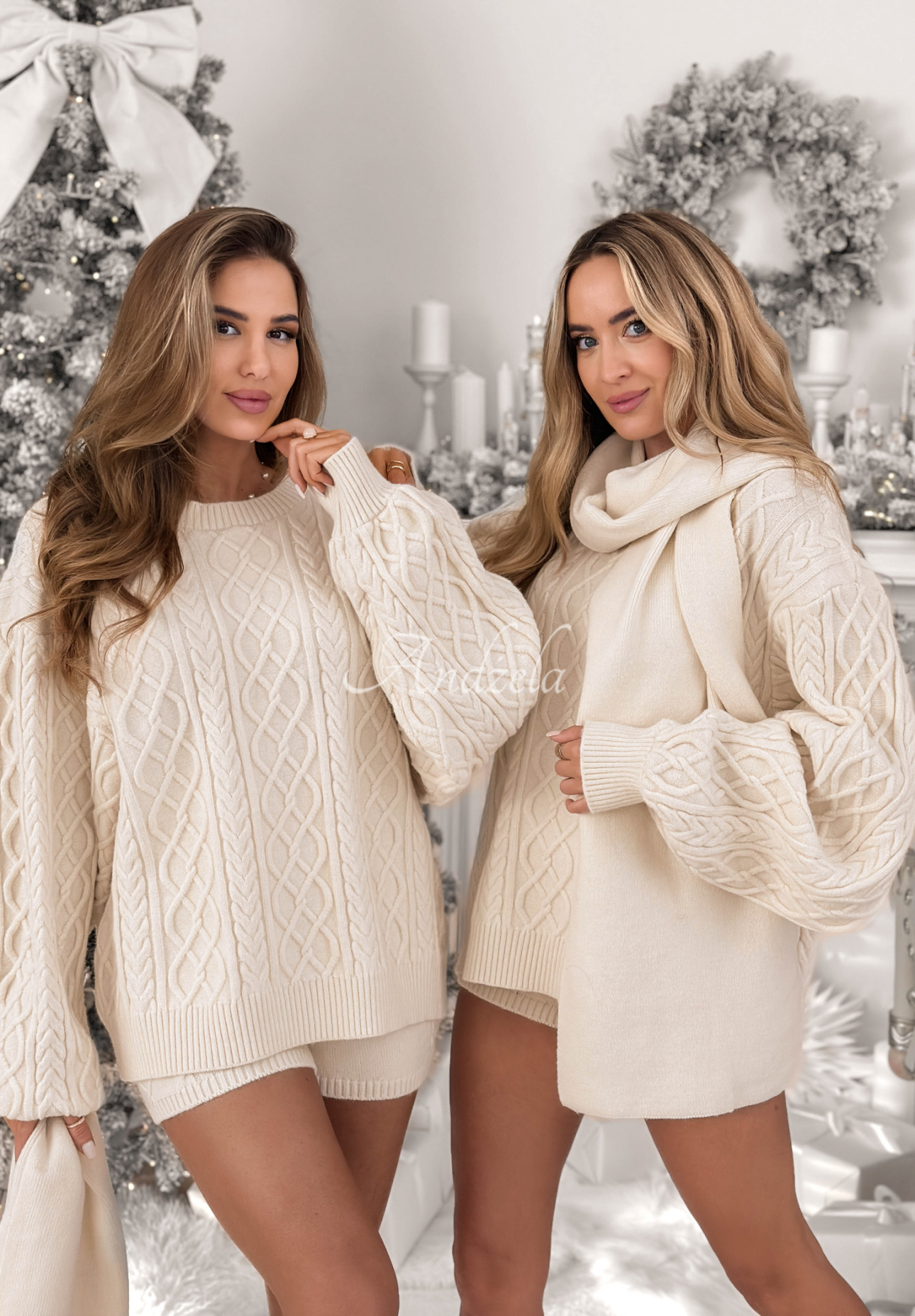 Set of 3 in 1 sweater with shawl and shorts Northern Attitude beige