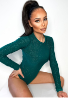 Błyszczące body ze stójką Really Simple butelkowa zieleń