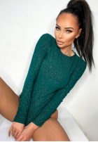 Błyszczące body ze stójką Really Simple butelkowa zieleń