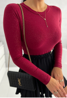 Błyszczące body ze stójką Really Simple burgundowe