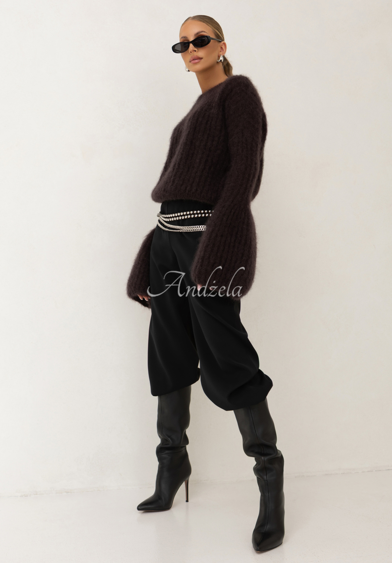 Mohair sweater with wide sleeves Cocomore Cloudly dark chocolate
