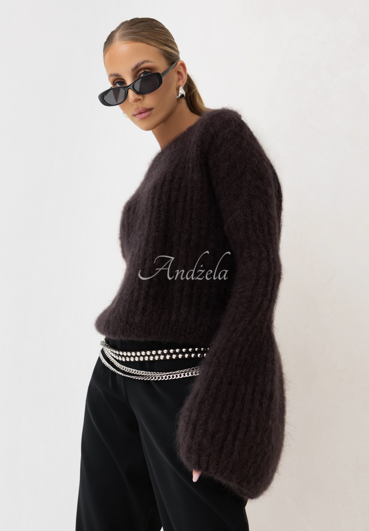 Mohair sweater with wide sleeves Cocomore Cloudly dark chocolate