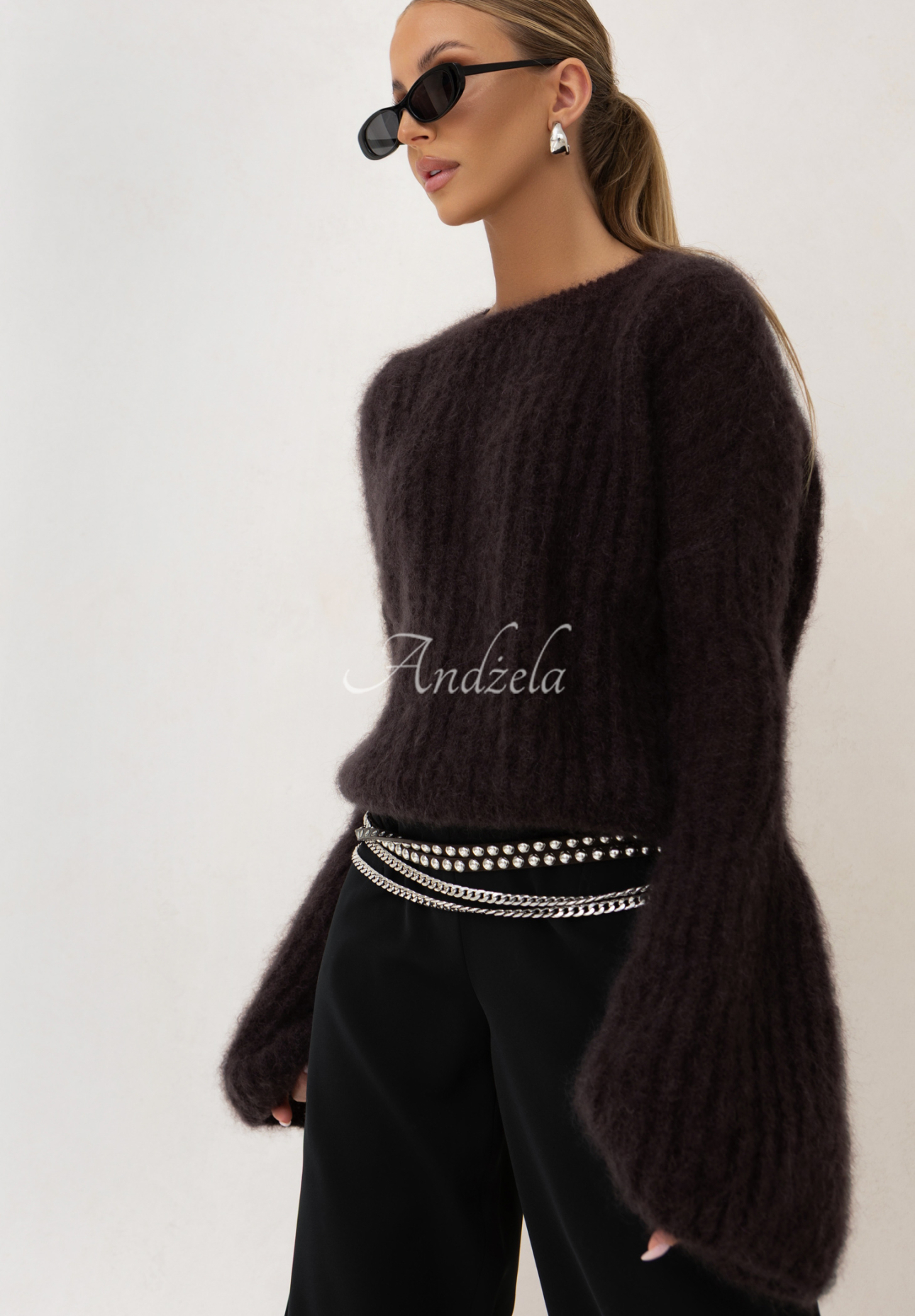Mohair sweater with wide sleeves Cocomore Cloudly dark chocolate