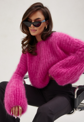 Mohair sweater with wide sleeves Cocomore Cloudly fuchsia