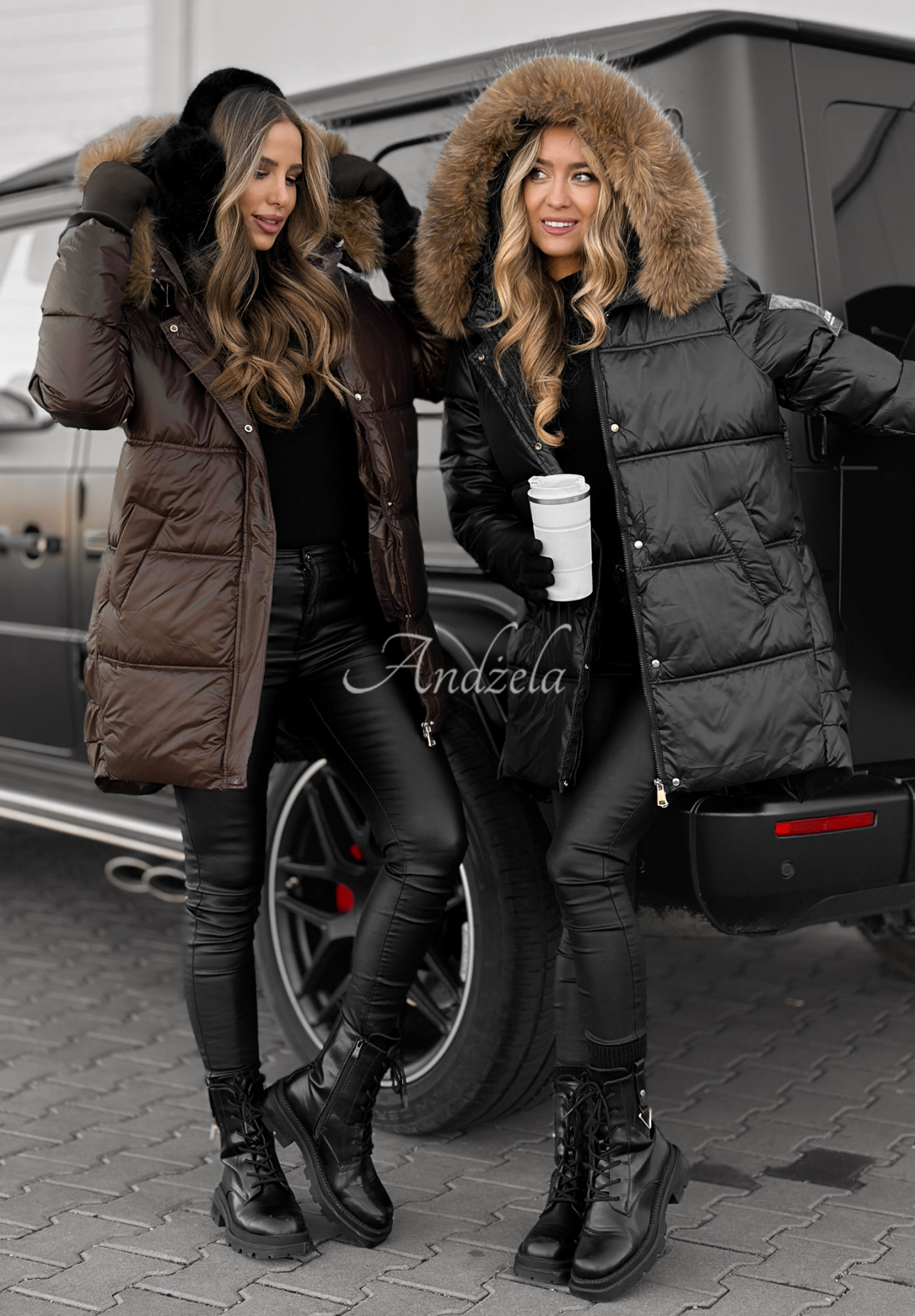 Happy Season long quilted jacket in chocolate