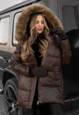 Happy Season long quilted jacket in chocolate