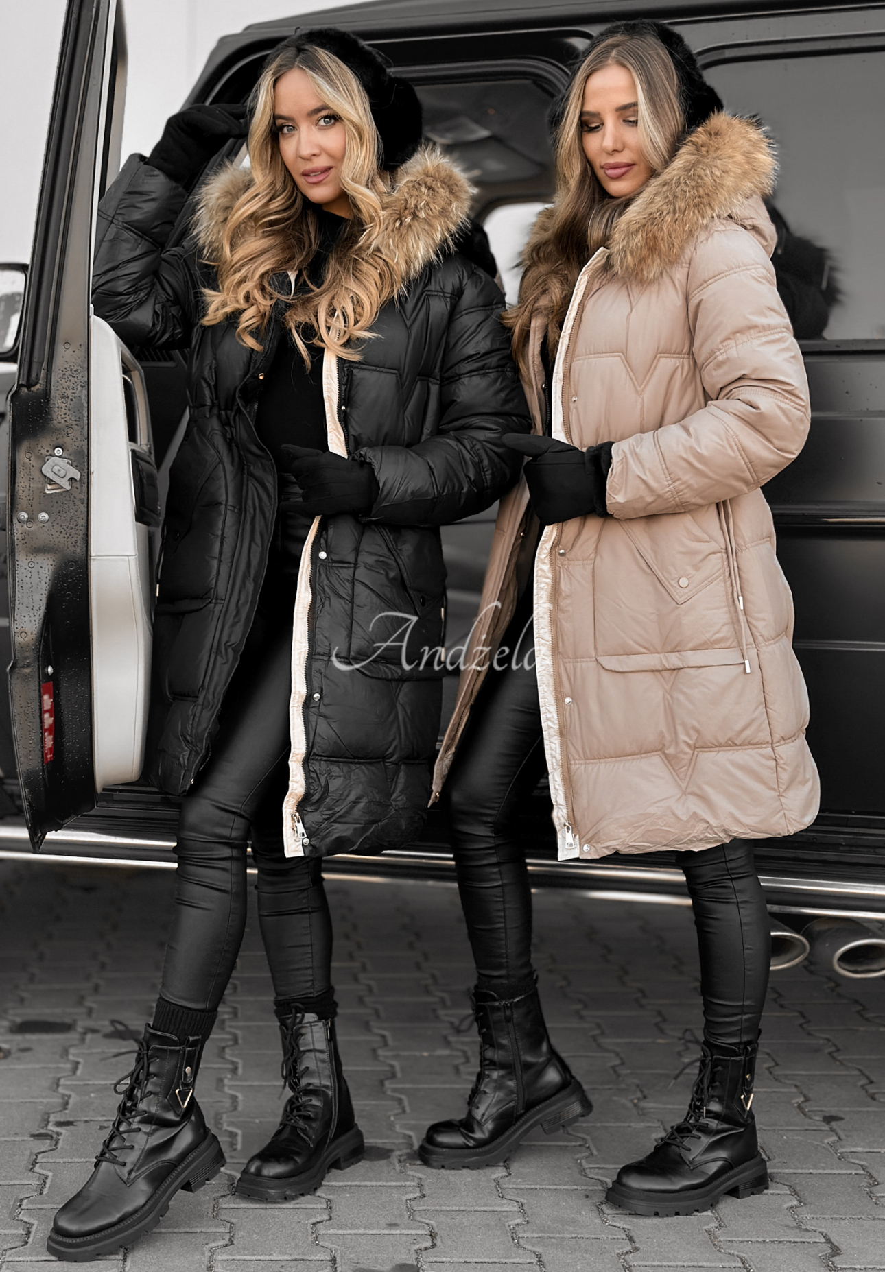 Long quilted jacket Rivia dark beige