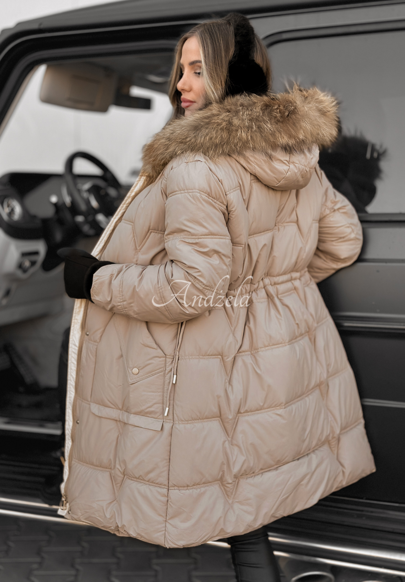 Long quilted jacket Rivia dark beige