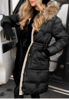 Pikowana Kurtka Z Naturalnym Futrem Rivia Czarna