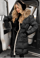 Pikowana Kurtka Z Naturalnym Futrem Rivia Czarna