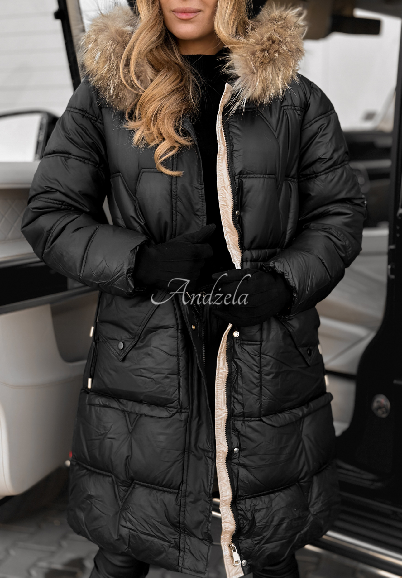 Rivia long quilted jacket black