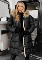 Pikowana Kurtka Z Naturalnym Futrem Rivia Czarna