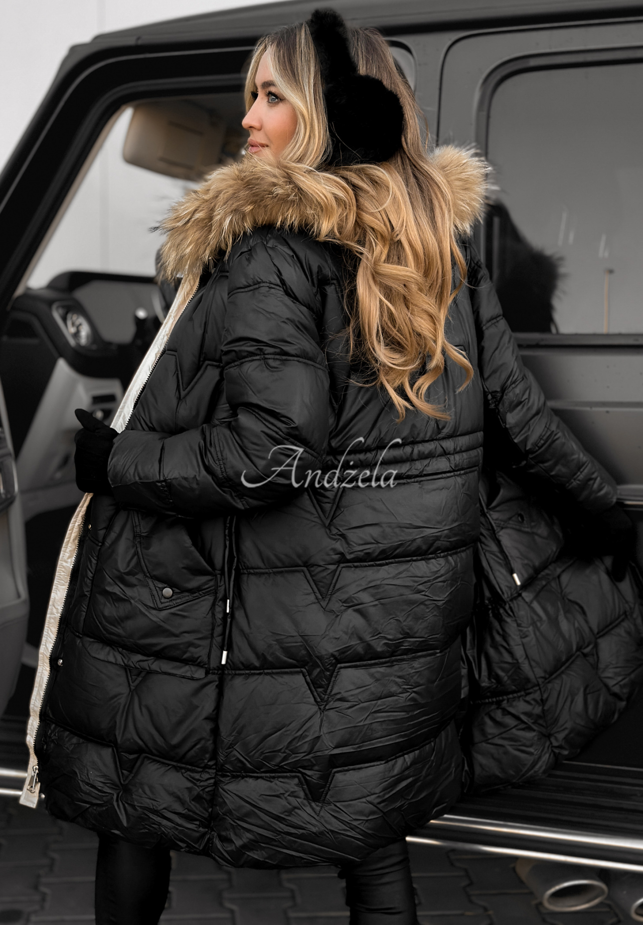 Rivia long quilted jacket black