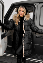 Pikowana Kurtka Z Naturalnym Futrem Rivia Czarna