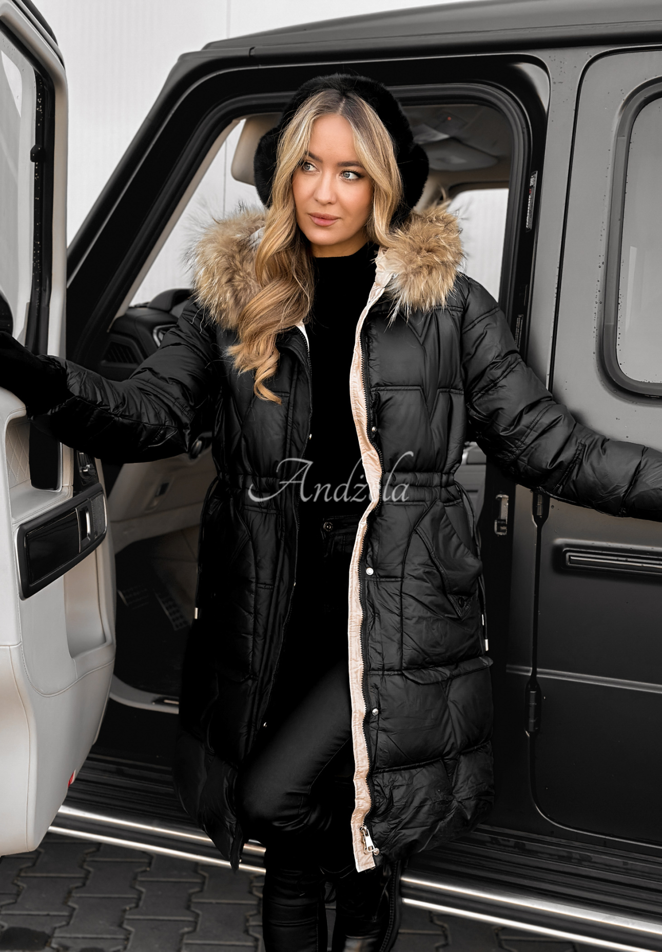 Rivia long quilted jacket black