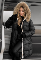 Pikowana Kurtka Z Naturalnym Futrem Rivia Czarna