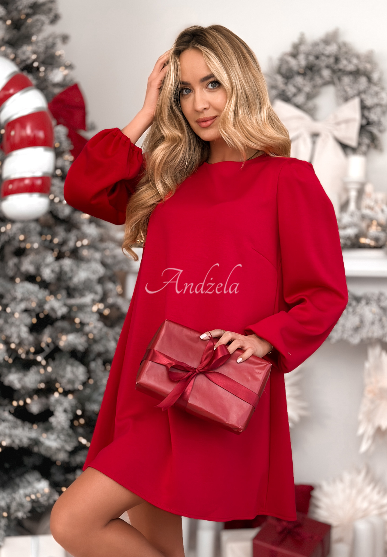 Viscose dress with bouffant sleeves Just One Kiss red