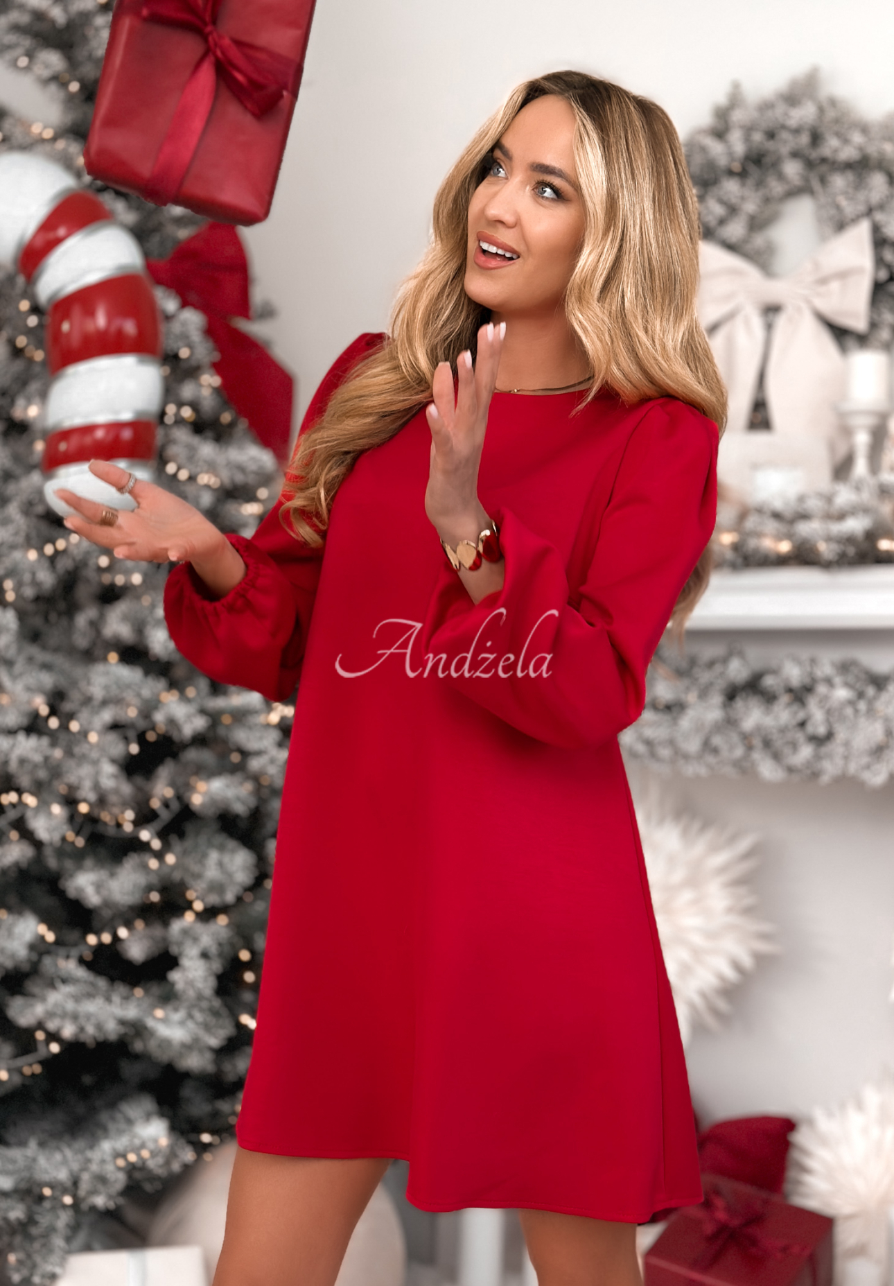 Wiskozowa sukienka z bufiastymi rękawami Just One Kiss czerwona