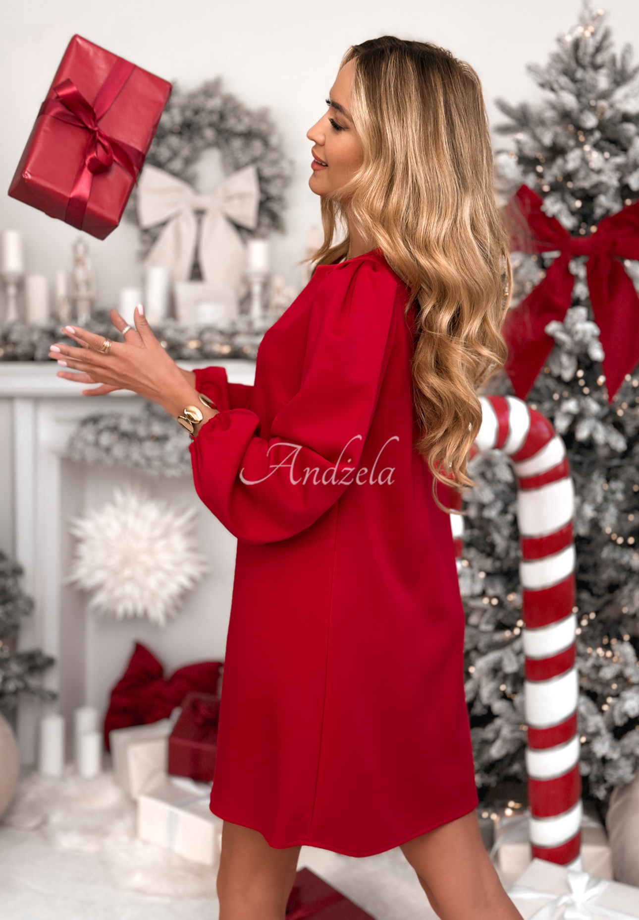 Viscose dress with bouffant sleeves Just One Kiss red