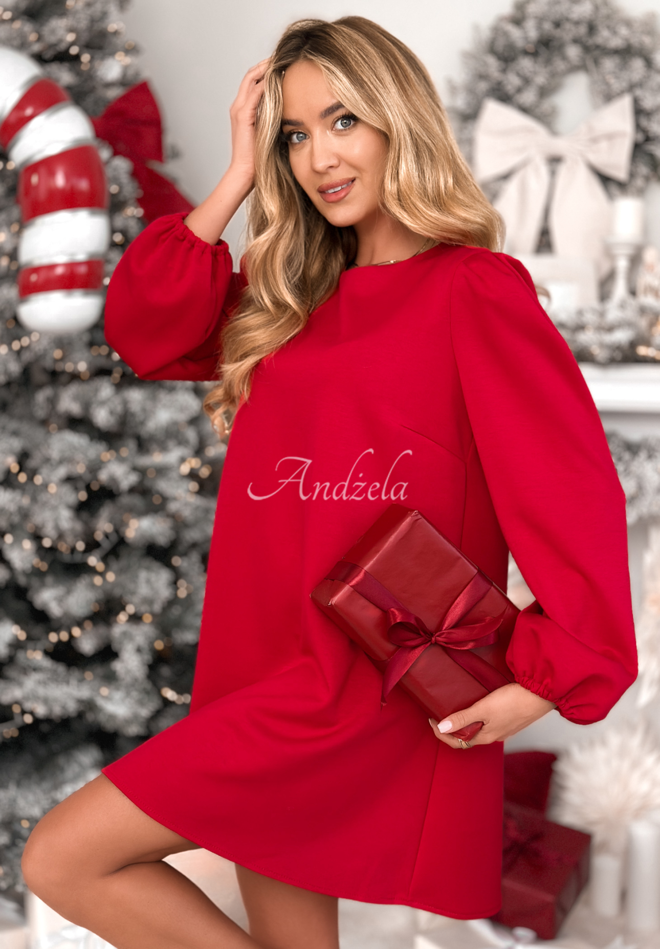 Viscose dress with bouffant sleeves Just One Kiss red