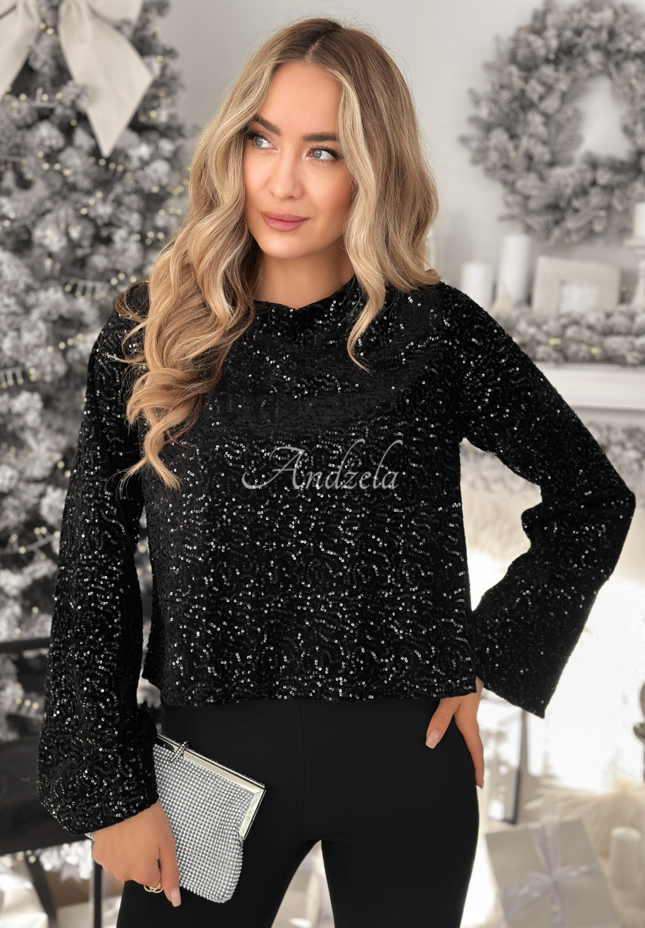 Sequin longsleeve blouse by The Mistletoe Lady black
