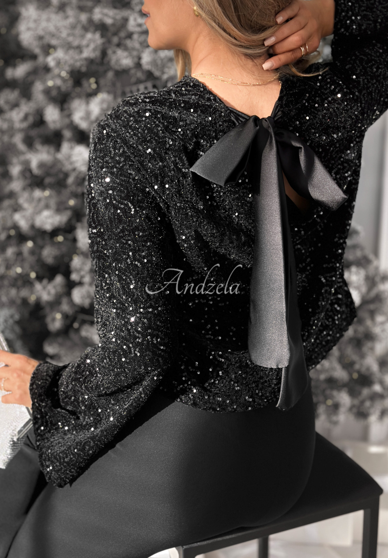 Sequin longsleeve blouse by The Mistletoe Lady black