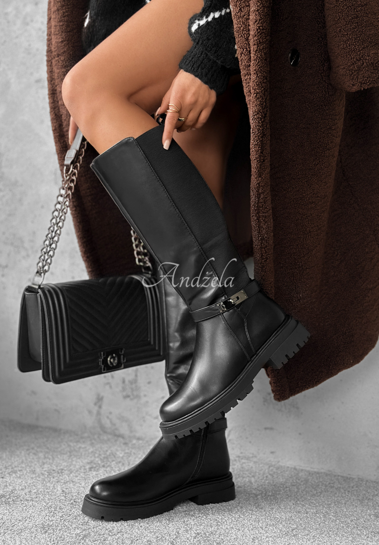 Skórzane kozaki przed kolano Snow Creek Park czarne