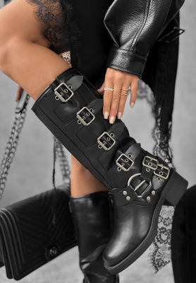 Leather biker boots with buckles Go Alone black