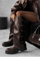 Skórzane kozaki biker z klamrami See Troubles czekoladowe