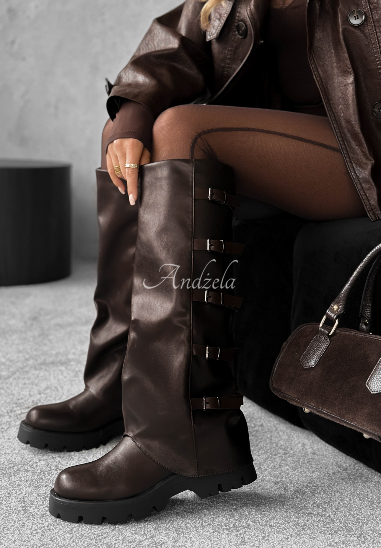Leather biker boots with buckles See Troubles chocolate