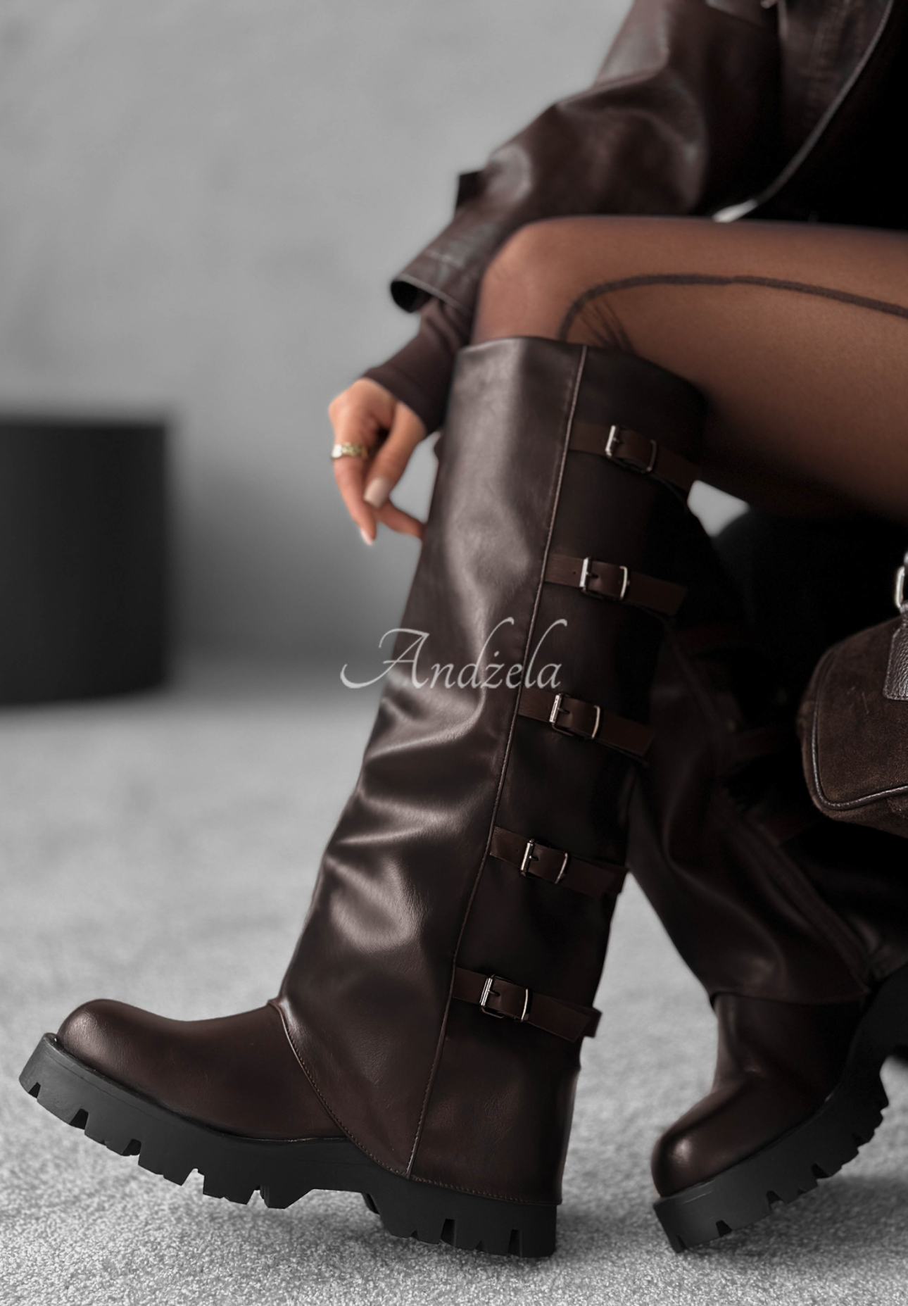 Leather biker boots with buckles See Troubles chocolate