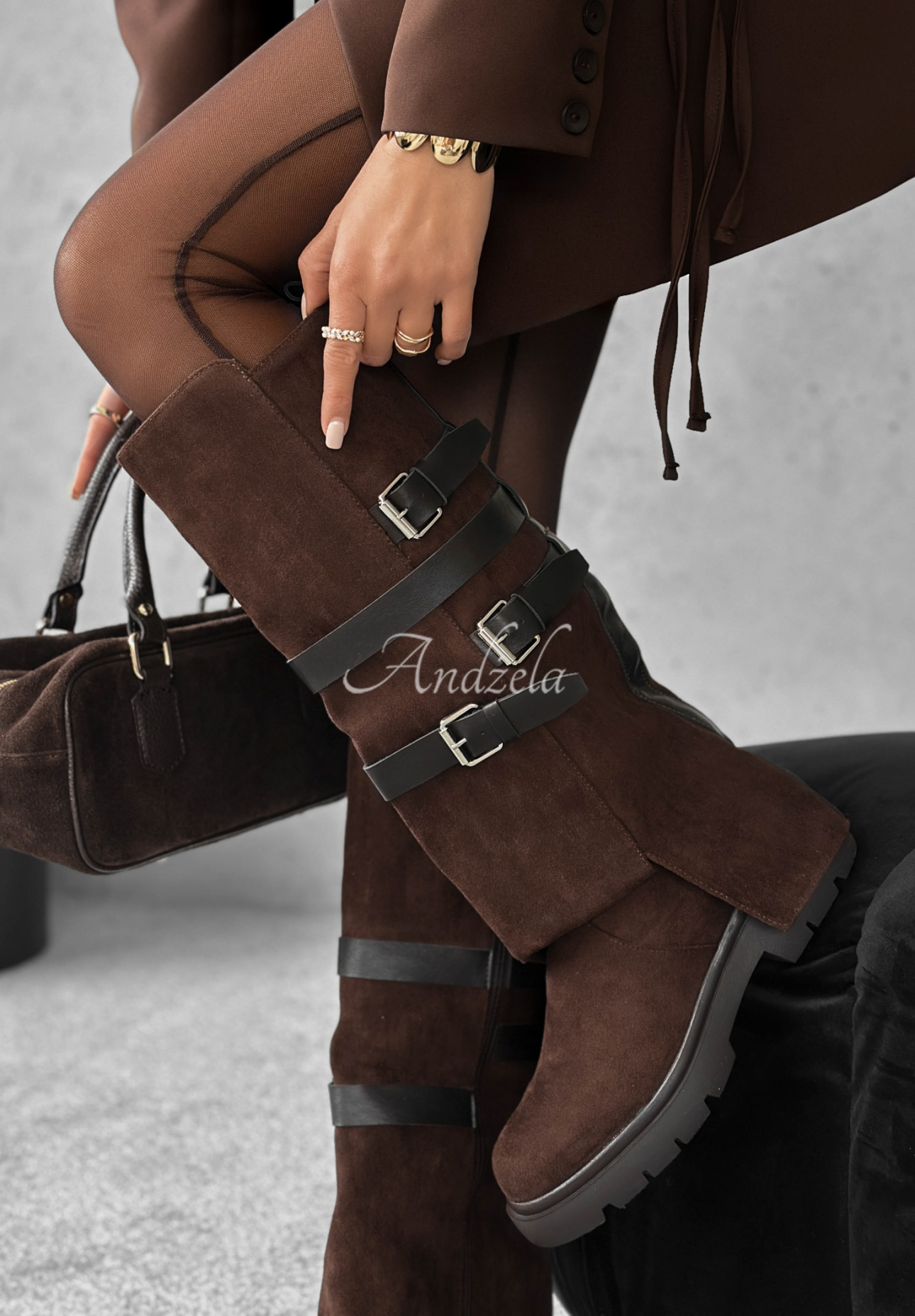 Past Behind Me chocolate suede buckle boots