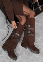 Zamszowe kozaki z klamerkami Past Behind Me czekoladowe