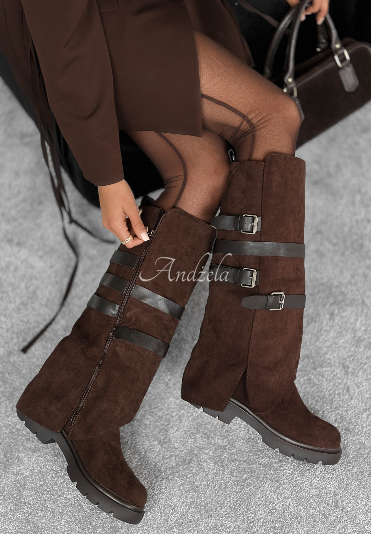 Past Behind Me chocolate suede buckle boots