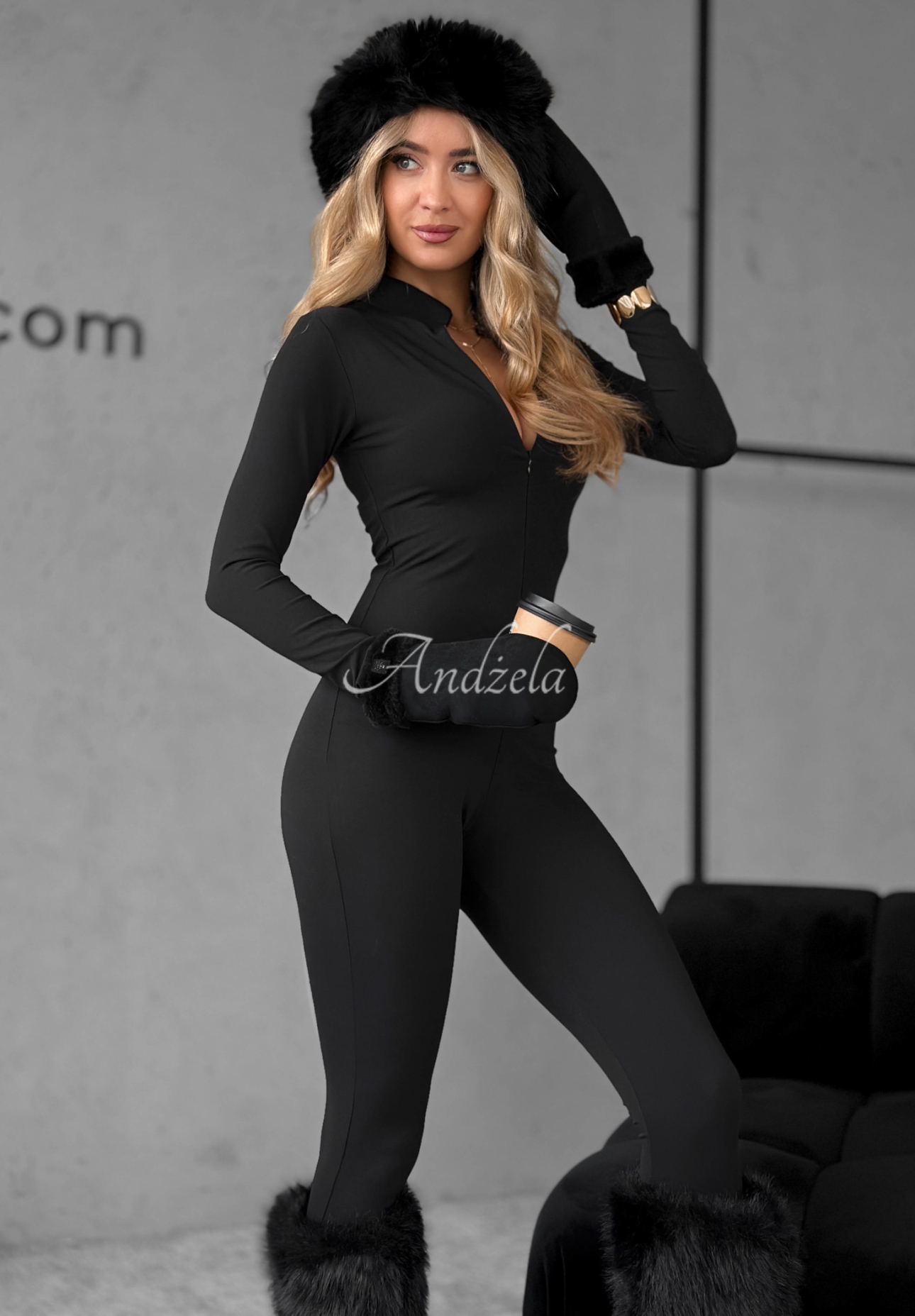 Long fitted jumpsuit with zipper Oh Wow black