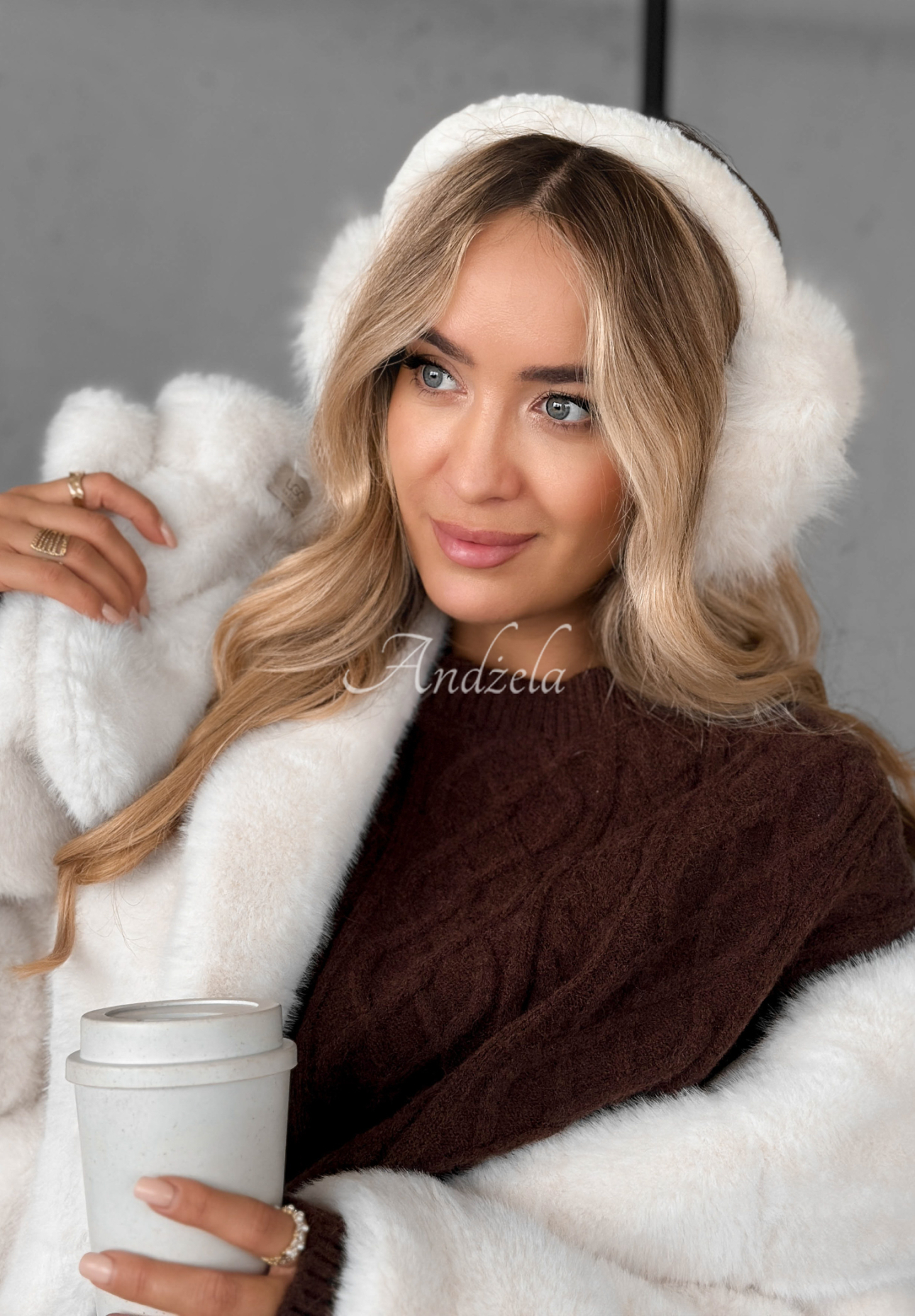 Warm Memories ecru fur ear muffs