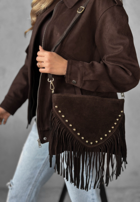 Suede handbag with tassels Hold This Moment chocolate