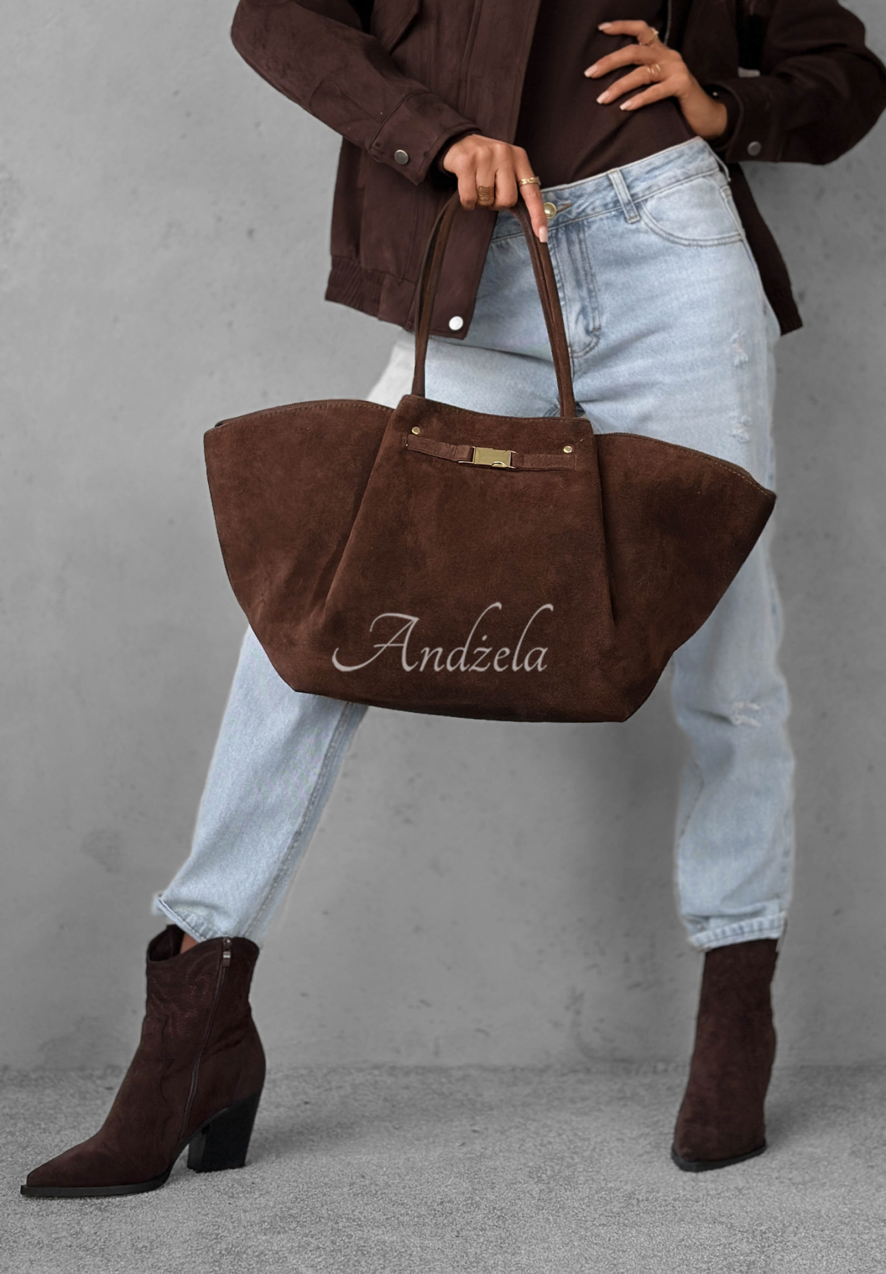 Almost Ready chocolate suede handbag